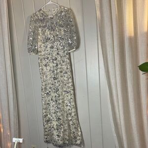 Self-Portrait Silver and Cream Long Sleeve Dress